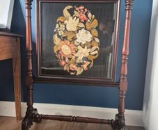 Antique Victorian Rosewood Fire screen, Fine Berlin Woolwork Embroidered Panel.