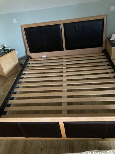 Premium Solid Oak and Leather 6ft Super King Bed - Complete Bundle