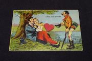 1909 Antique Cartoon Postcard " I Beg Your Pardon " Hobo Interrupting Lovers