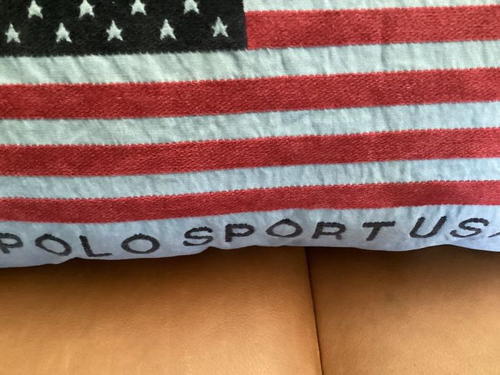 Vintage Polo Sport Ralph Lauren Flag Pillow Cover 25x15 Oversized Lumbar Woven Jacquard Intarsia Americana Throw Pillow 1990s