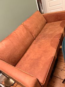 Leather brown WOOOD Rodeo 2.5 Seater Sofa + Matching Pouf