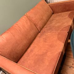 Leather brown WOOOD Rodeo 2.5 Seater Sofa + Matching Pouf