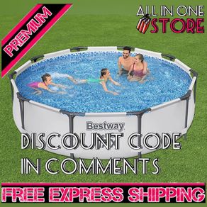 MAX Steel Pro Round Frame Swimming Pool with Filter Pump, Grey, 10 ft, 305 x 305 x 76 cm (FREE SHIPPING)