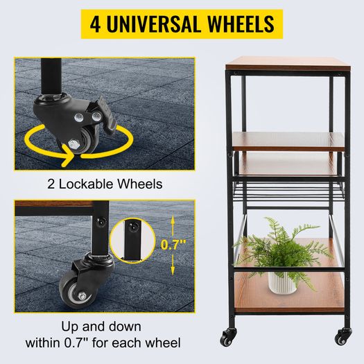 BRAND NEW 3-Tier Bar Wine Rack Serving Cart on Wheels Commercial Kitchen Food Truck Serving Buffet Sideboard Rack Glass Holder Home