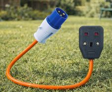 16A Site Plug to 1 Way UK Socket, 20cm Adaptor Cable Perfect for Camping Caravan, Motorhome, Campervan, IP44, Weatherproof