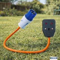 16A Site Plug to 1 Way UK Socket, 20cm Adaptor Cable Perfect for Camping Caravan, Motorhome, Campervan, IP44, Weatherproof