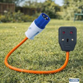 16A Site Plug to 1 Way UK Socket, 20cm Adaptor Cable Perfect for Camping Caravan, Motorhome, Campervan, IP44, Weatherproof