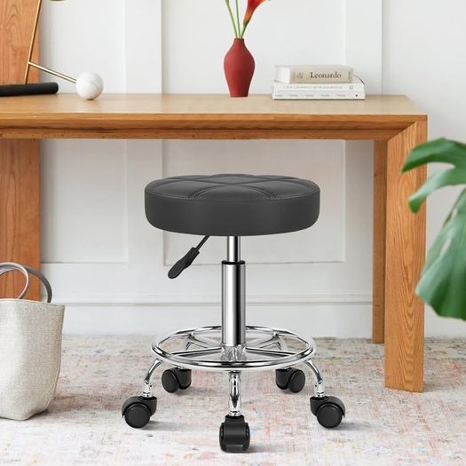 NEW SALE PU Leather Round Rolling Stool Swivel Height Adjustment Home Office Stool Drafting Lab Kitchen Massage Stools with wheels Office Chair