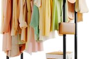 Clothes Rail - Double-Rod Rustproof Clothes Rack with Anti-Slip Stoppers, Shoes Shelf and Hooks, Multifunctional Hanging Rack for Laundry, Entryway, Bedroom, Shop, 73 x 42 x 150 cm, Black
