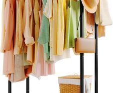Clothes Rail - Double-Rod Rustproof Clothes Rack with Anti-Slip Stoppers, Shoes Shelf and Hooks, Multifunctional Hanging Rack for Laundry, Entryway, Bedroom, Shop, 73 x 42 x 150 cm, Black