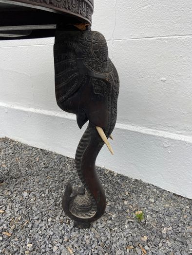 A Superb late 19th Century Indian Carved Hardwood Elephant Occasional / Side Table