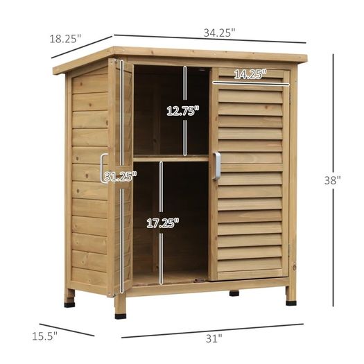 NEW SALE | Garden Shed Wooden Garden Storage Shed 2 Door Unit Solid Fir Wood Garage Tool Organisation Cabinet 87L x 46.5W x 96.5Hcm