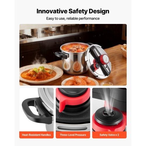 Pressure Cooker, 7L Pressure Cooker Stainless Steel, Pressures Canner with Steaming Rack, Tempered Glass Lid, Three Pressures Settings for Meat, Beans, Rice, Soup, Sauces, Cook up to 100 kPa