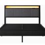 Double Bed Frame, 4FT6 Bed Frame Ergonomics Double with Charging Station and LED Lights, Heavy Duty Platform Full Bed with Fabric Storage Sloped Headboard, No Box Spring Needed, (Black) Image 10