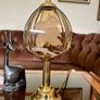 Mid Century Chic Brass Stylised Lamp with Smokey Glass Shade 1970s Image 3