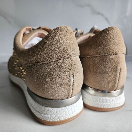 Patricia Miller dressy embellished beige suede trainers sneakers runners RRP 114 e sizes UK 3.5 & 6.UK new & boxed