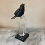 Hand-Carved Gemstone Blackbird on Tall Clear Quartz Crystal Point Image 2