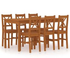 7 Piece Dining Set Pinewood Honey Brown