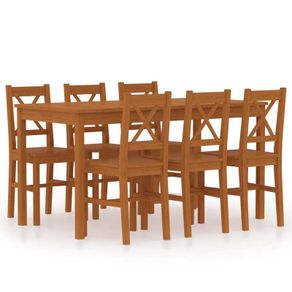7 Piece Dining Set Pinewood Honey Brown