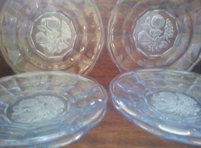 Blue Depression 1930's Etched Glass Plates