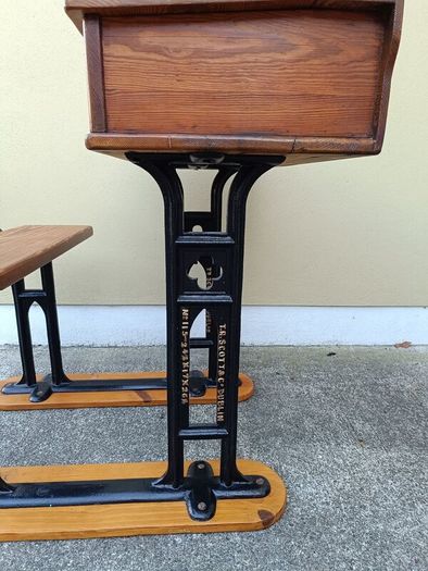 Old vintage single school desk with seat