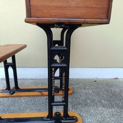 Old vintage single school desk with seat