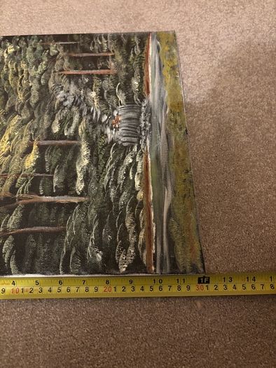 Original Painting on Canvas Depicting a Forest and Waterfall