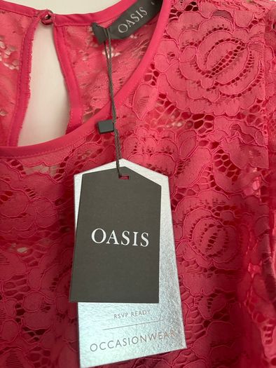 Coral Oasis pleated slip dress with lace over top