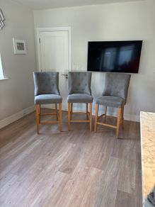 3 x EZ Living Carter Grey Fabric Bar Stool - Oak Legs