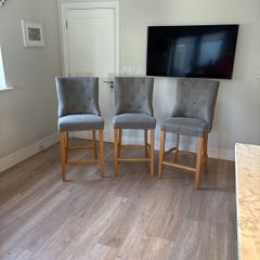 3 x EZ Living Carter Grey Fabric Bar Stool - Oak Legs