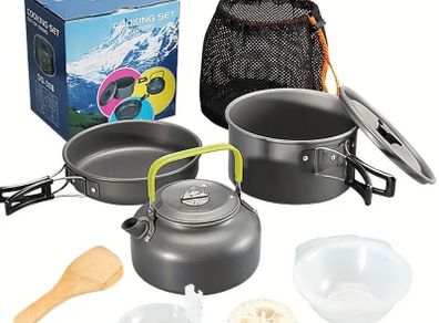 3 pieces camping pot set. Picnic set. Hiking cookware.