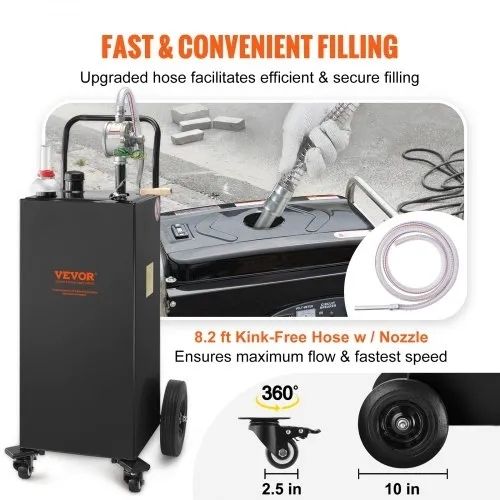30 Gallon Fuel Caddy, Gas Storage Tank & 4 Wheels, with Manuel Transfer Pump, Gasoline Diesel Fuel Container for Cars, Lawn Mowers, ATVs, Boats,