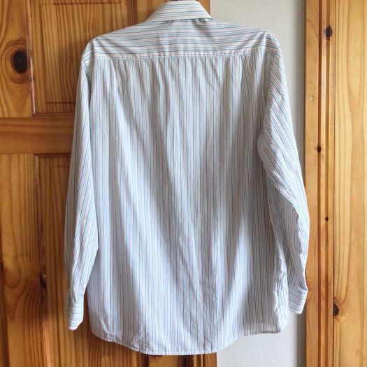Mens Double Two Long Sleeve White Multi Stripe Cotton Rich Shirt 16" Collar including postage
