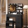 Dressing Table with 10 LED Lighting, Stool, Dressing Table with Large Mirror, Dressing Tables with Plug, and Hair Dryer Holder and Multiple Drawers, Black Image 7