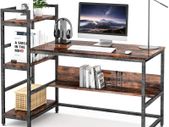 _Desk with shelves, 55 inch industrial style PC desk, computer table made of wood and metal, gaming desk office table for home office (vintage brown)
