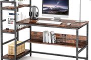 _Desk with shelves, 55 inch industrial style PC desk, computer table made of wood and metal, gaming desk office table for home office (vintage brown)