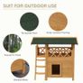 Cat House Outdoor w/ Balcony Stairs Roof, 77 x 50 x 73 cm, Natural Wood Finish Image 3