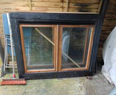 log cabin windows and front door