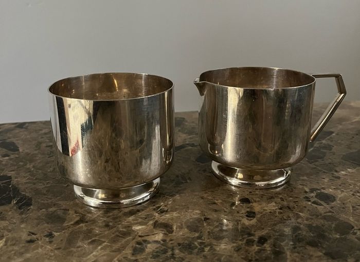 silver plated bowl and jug