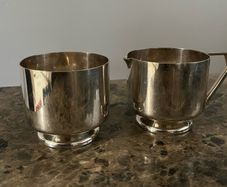 silver plated bowl and jug