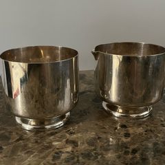 silver plated bowl and jug