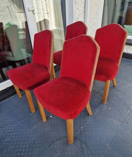 1930s set of Original red velvet walnut Art Deco chairs