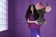 Large vase with beautiful artificial flowers