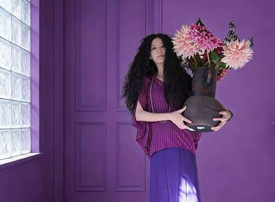 Large vase with beautiful artificial flowers