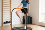 40/45/48" Foldable Mini Trampoline Rebounder with Handle Exercise Trampoline, U-Shaped Adjustable Foam Handle, for Home Workout, Indoor Outdoor Cardio Training, 150kg Capacity