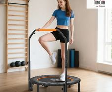 40/45/48" Foldable Mini Trampoline Rebounder with Handle Exercise Trampoline, U-Shaped Adjustable Foam Handle, for Home Workout, Indoor Outdoor Cardio Training, 150kg Capacity