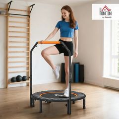 40/45/48" Foldable Mini Trampoline Rebounder with Handle Exercise Trampoline, U-Shaped Adjustable Foam Handle, for Home Workout, Indoor Outdoor Cardio Training, 150kg Capacity