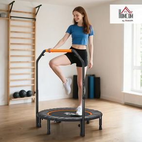40/45/48" Foldable Mini Trampoline Rebounder with Handle Exercise Trampoline, U-Shaped Adjustable Foam Handle, for Home Workout, Indoor Outdoor Cardio Training, 150kg Capacity