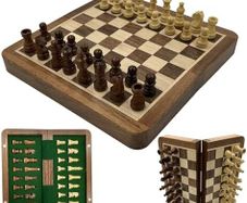 Portable magnetic wooden chess boards set