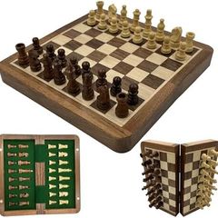 Portable magnetic wooden chess boards set